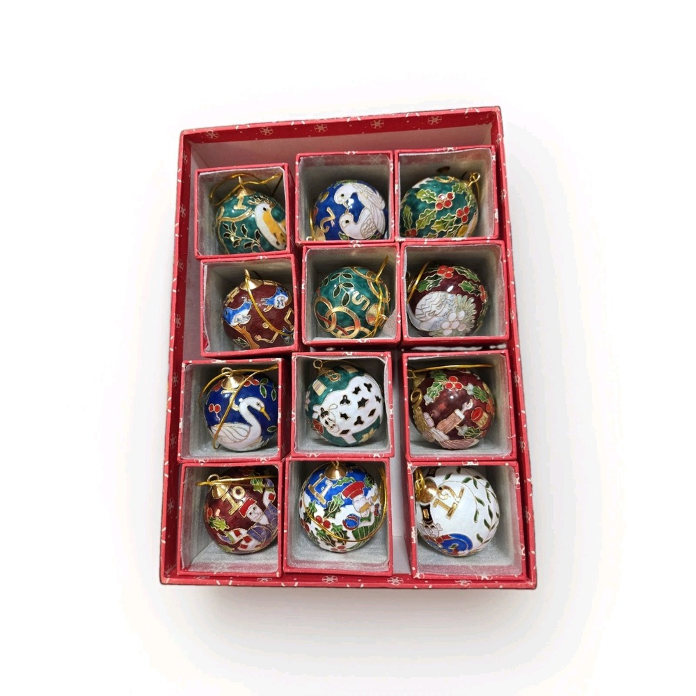 Handmade Cloisonne 12 Days of Christmas Ornaments by Value Arts with ind. boxes